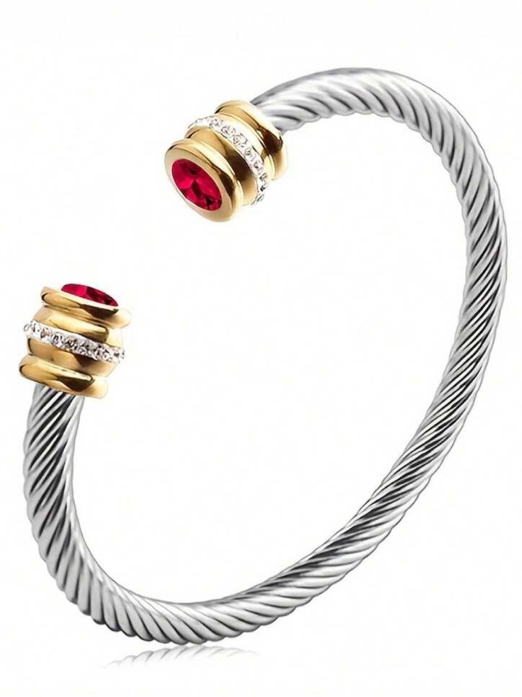 Ruby Red Gold & Silver Cable Cuff Bracelet Nwt